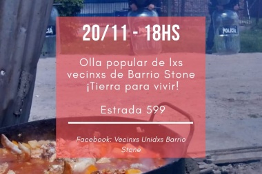 Olla popular de las y los vecinos de Barrio Stone frente al municipio de Escobar