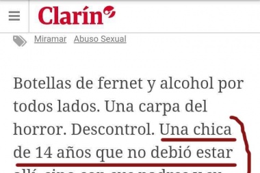 Repudio al tratamiento mediático de Clarin sobre la joven violada en Miramar